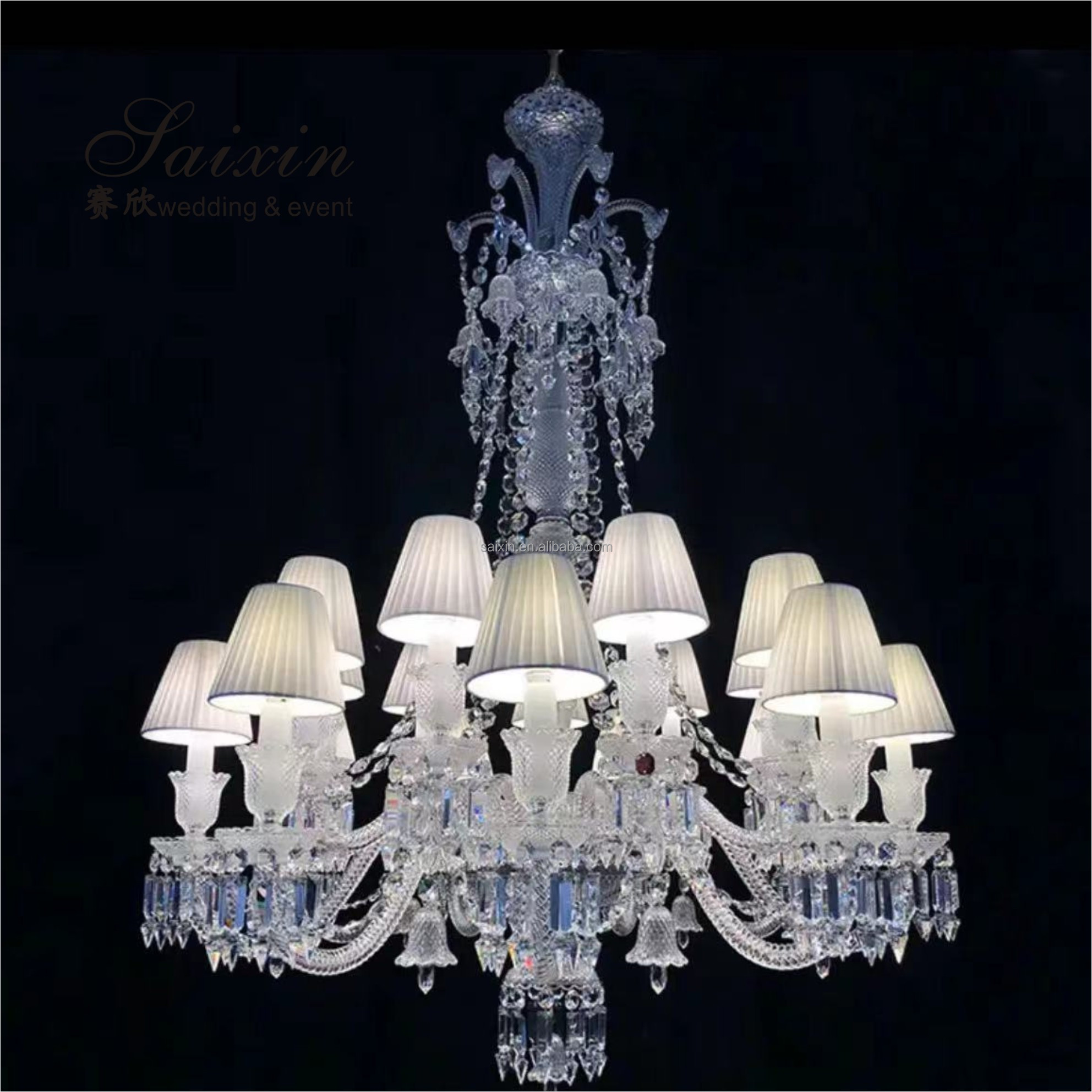 12 Light Crystal Chandelier Bedroom Lighting Event Ceiling Decor Larger Shade Hotel 20 Inch