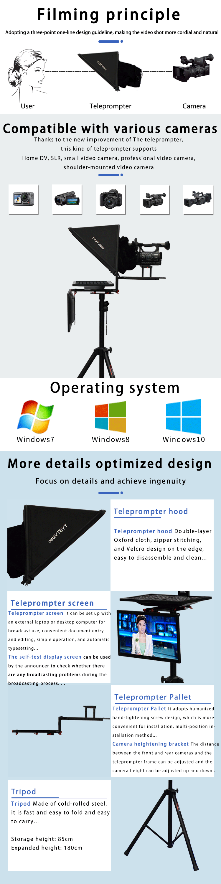 Outlet TYSTVideo 20 inch Studio Dual Screen Teleprompter for Live Sports One except glass