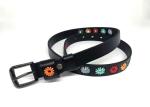 Womens Alloy Buckle Black Leather Embroidery Waist Belt