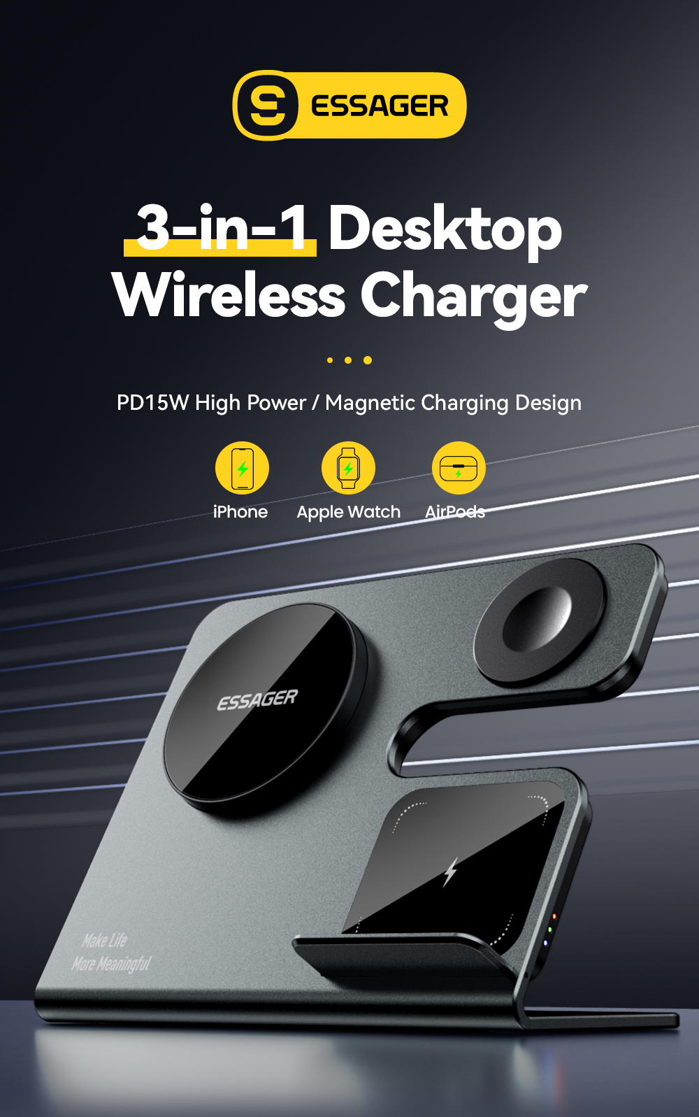 OJD-119 Series Fantasy 3 in 1 Wireless Charger PD Phone and Watch Charging Station