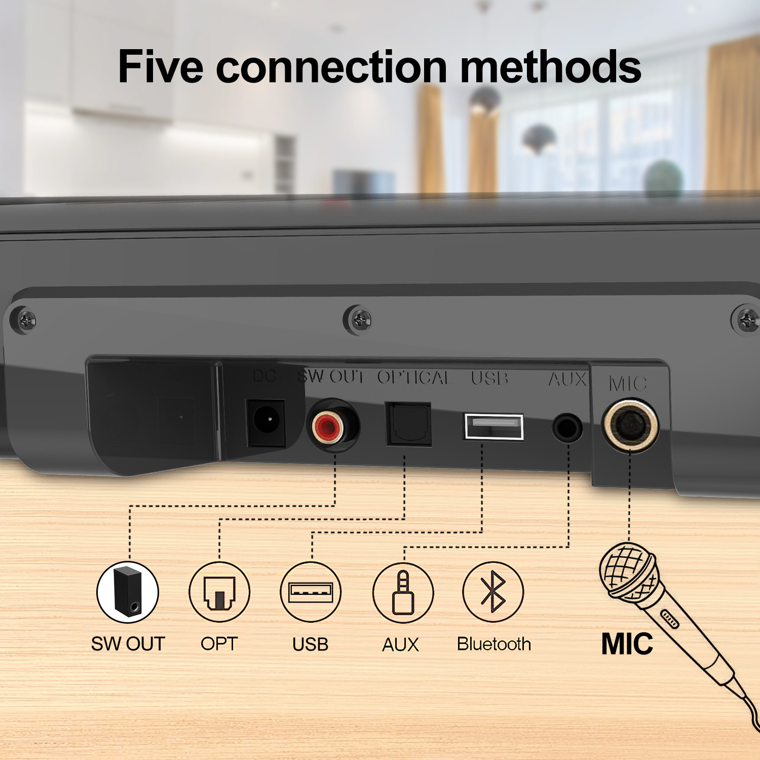 Home Entertainment 5.0 Bluetooth Soundbar With Subwoofer 50Hz-20KHz Audio