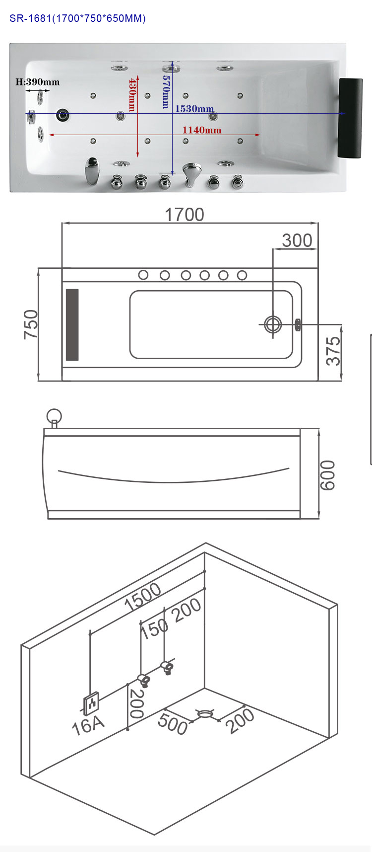 Acrylic Soaking 2 Person Corner Bathtub And Shower Unit Small For Adult 1.7m