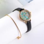 MOP surface Women'S Quartz Watch Bracelet Gift Set Open Leaf Bracelet