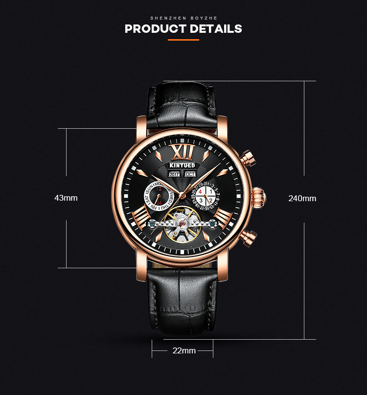 Black Dial Tourbillon Mechanical Watch Solid Stainless Steel Band