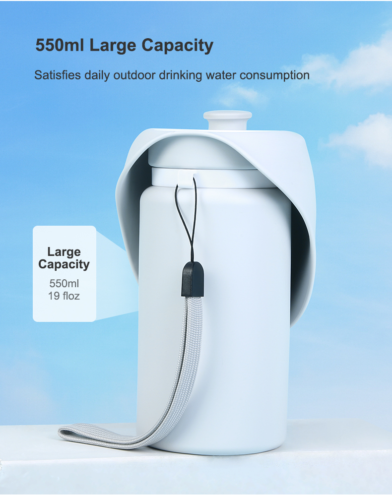 Outdoor 550ml 19oz Dog Water Bottle Dispenser White Collapsible Dog Water Feeder