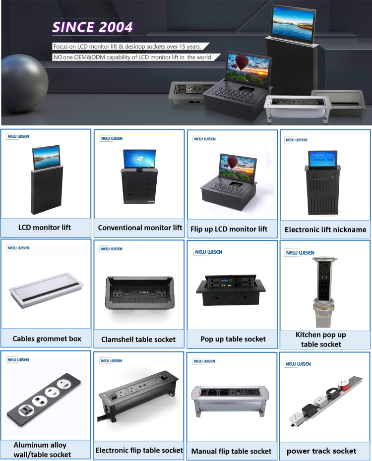 Matte Black Motorized Flip Plug Socket Recessed Desk Power Strip For Office Electrical