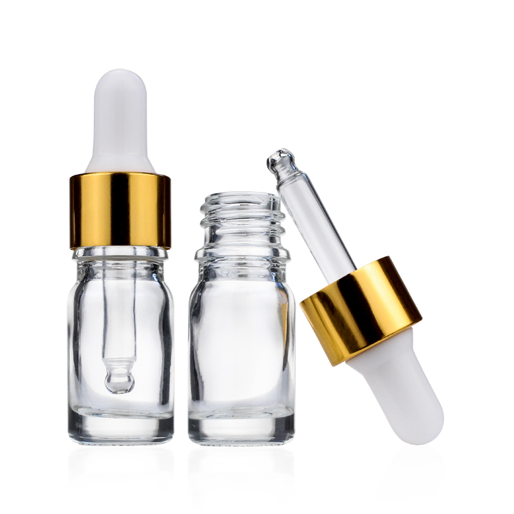 Gold Sliver White Black Dropper Oil Glass Bottle Transparent 5ml For Personal Care