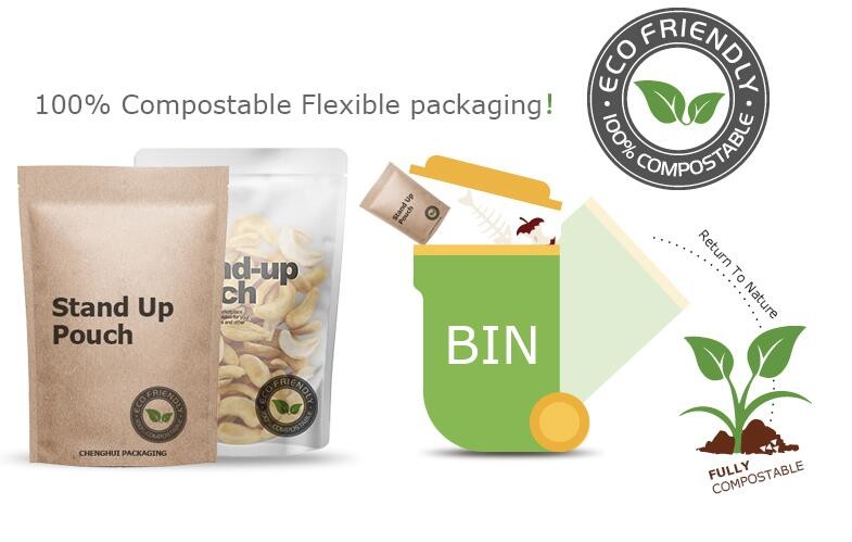 TUV Biodegradable Packaging Bags Anti Oxidation Industrial Compostable Stand Up Pouches