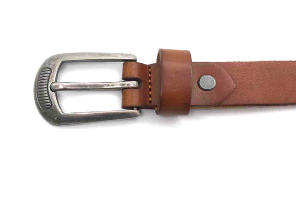 Casual 7/8” Womens Genuine Leather Belt With Anti - Silver Carved Buckle
