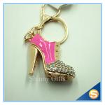 Rhinestone High Heeled Shoes Connecting Metal Key Chain Metal Charm Pendant