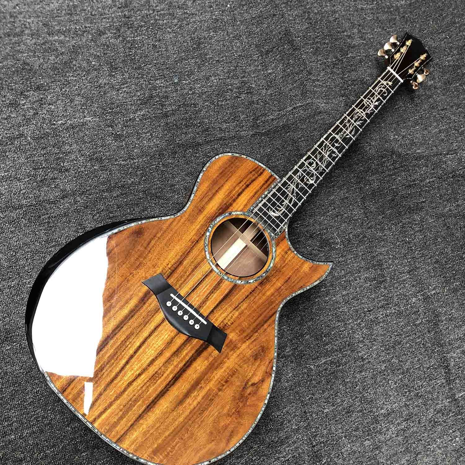 Custom 41 Inch Matte Solid KOA Top Acoustic Guitar with Abalone Ebony Fingerboard ArmRest KOA Wood Guitar