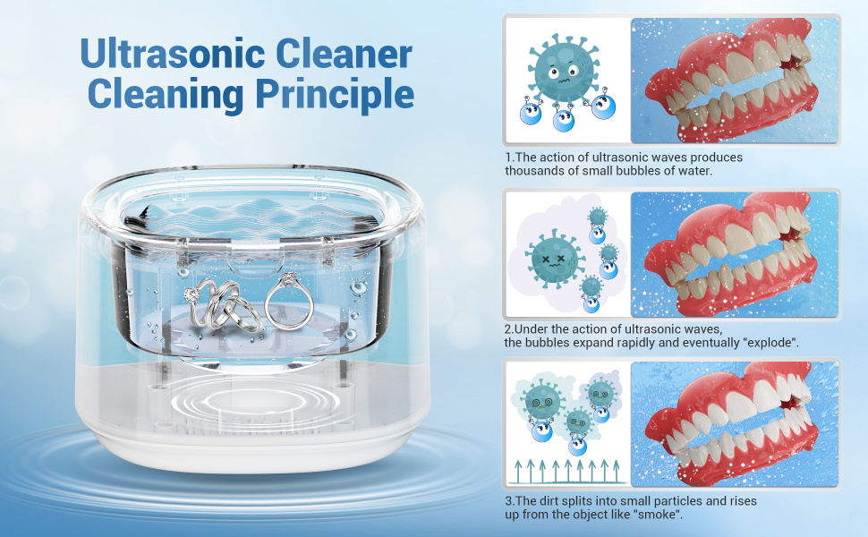 Ultrasonic Cleaner with UV LED Light for Dentures,Jewelry ,Retainer,Dental Mouth Guard,Toothbrush Head