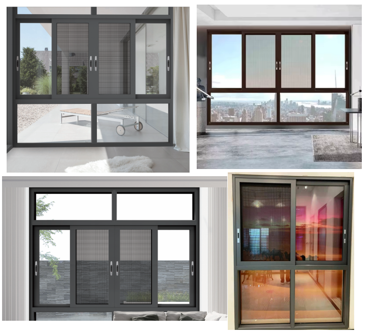 Customized Modern Style Four Panel Double Glazed Tempered Glass Sliding Window