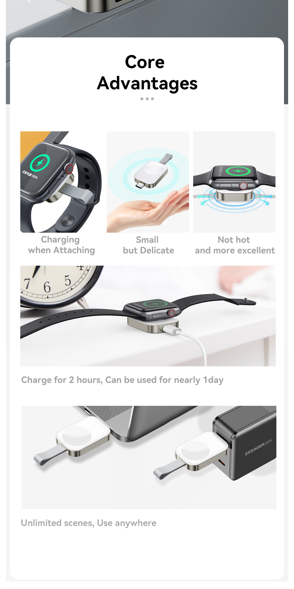 Mini Portable Desktop Magnetic Wireless Watch Charger 15W For Ip
