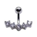 White Gold Color Hypoallergenic Belly Button Rings Five Zircons Navel Ring 10mm