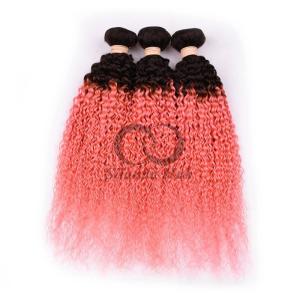 Quality #T1B/Pink Kinky Curly Remy Human Hair Bundles Sew In Weave Bundles Brazilian Bundle Deals wholesale