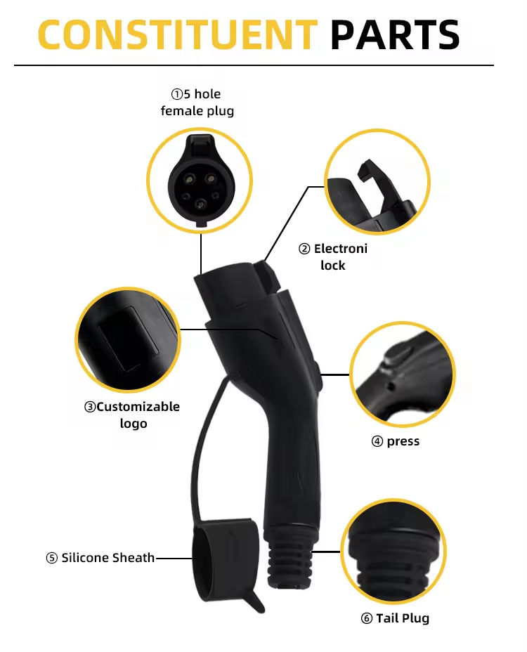 16 Amp EV Charger for Type1 Electric Vehicles 220V-250V Portable Switchable Plug CE Certificate