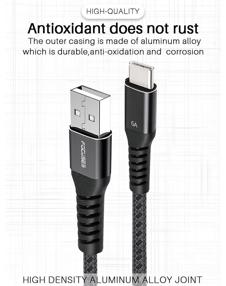 100W 6.6Ft Type C To USB 3.0 Data Cable Aluminium Alloy