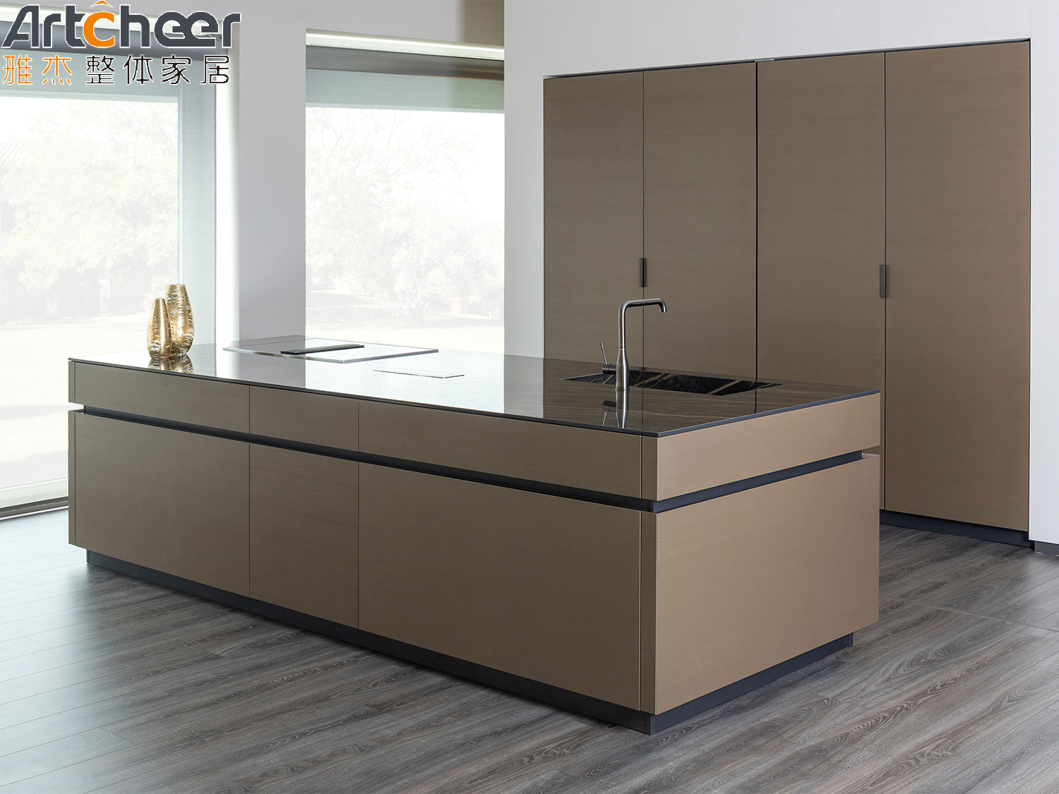 Customize Size Cabinets Kitchen Furniture Modern With Plywood Carcase And Quartz Stone Table Top