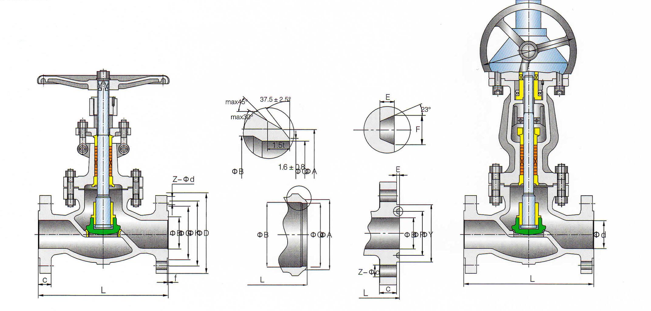 Industrial Globe Valve Dimensions Drawing