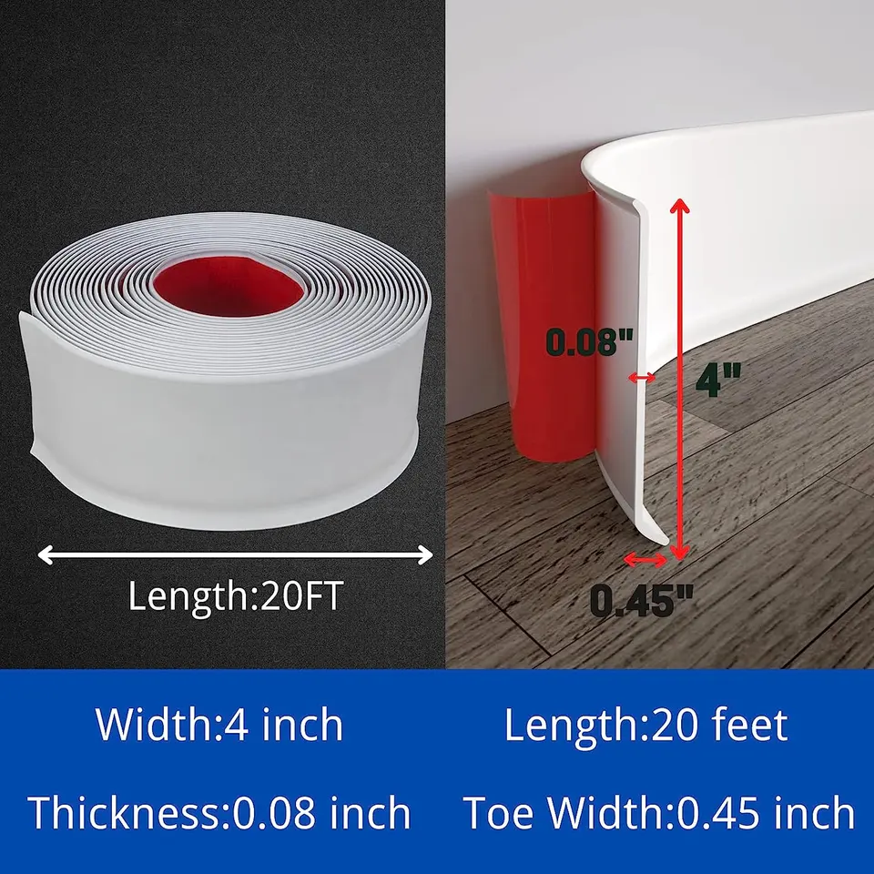Sample 5-7days Flexible Baseboard Peel and Stick Vinyl Wall Base Cove Base Self-Adhesive