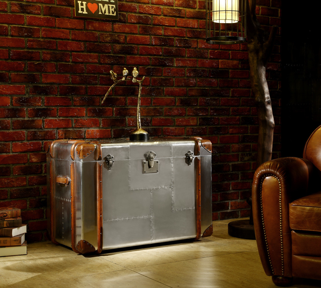 Antique Retro Decorative Storage Chest , Large Decorative Leather Trunks Copper Lock