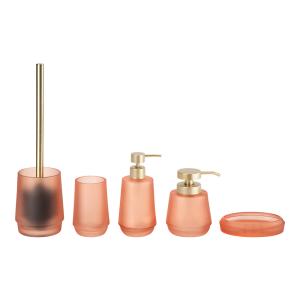 Quality Glass Bathroom Accessories Set Frosted Orange Round Shape Gold Pump Glass Soap Dispenser wholesale