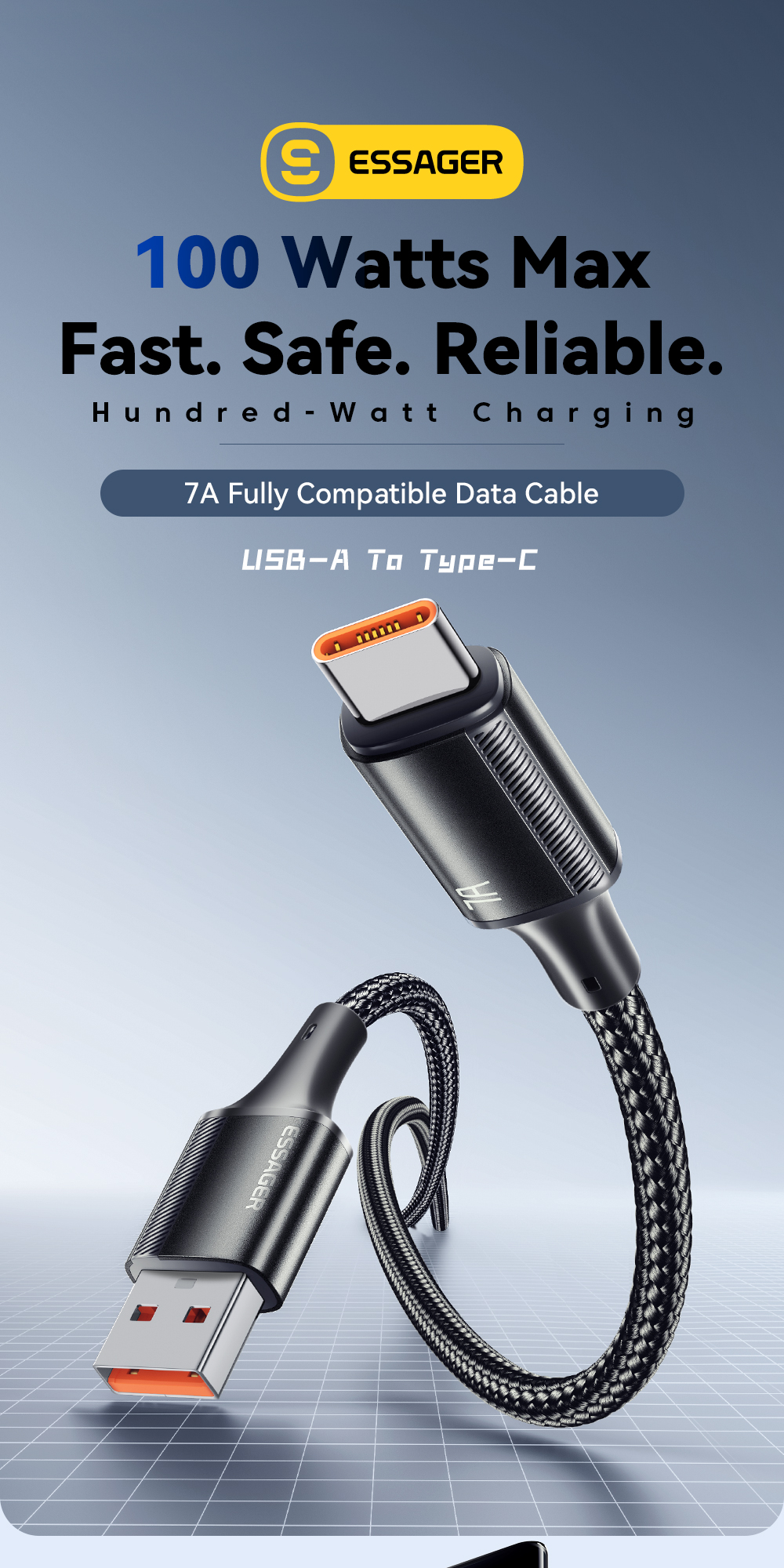 ESSAGER ES-X45 Series 100W Data Cable Charging Cable USB C to USB A
