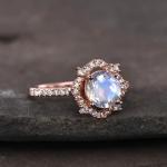 925 Sterling Silver Natural Gemstone Jewelry Round Faceted Rainbow Moonstone