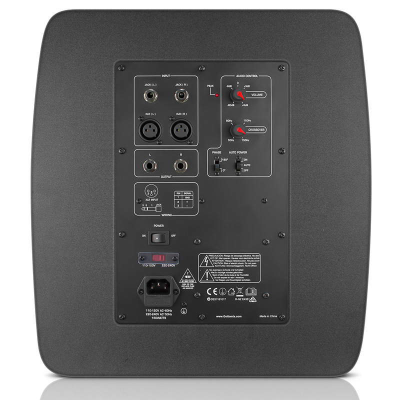 Black Sealed Solid MDF Enclosure Powered Subwoofer For Home Theater With XLR Inputs Crossover