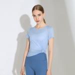 Green Nylon Ladies Yoga Tops Women Fitness Short Sleeve T Shirts