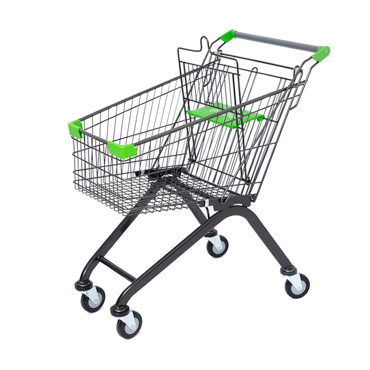 Four Wheels Metal Supermarket Shopping Trolley Foldable Handle Type