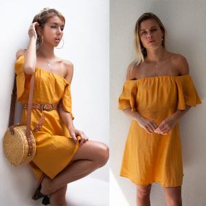 Quality Summer women off shoulder golden dress wholesale