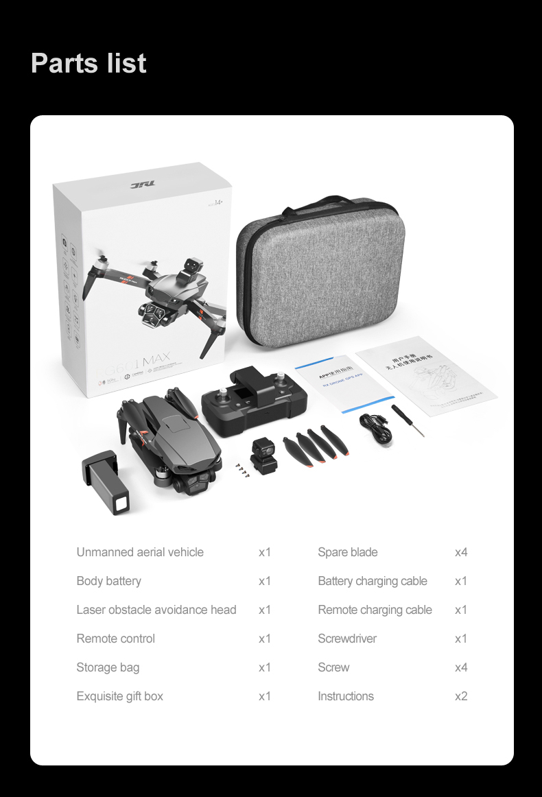 Rg601 Drone with Wifi Fpv 4k 1080p Dual Cameras 360 Laser Obstacle Avoidance and Brushless Motor Control Type Remote Control