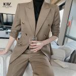 Full Sleeve Length High Cut V-Neck Business Formal Pants Suits for Women's