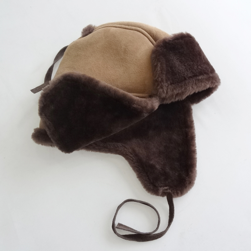 High quality double face shearling sheepskin boys winter hat