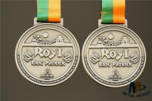 Quality Personalized Dragon Engraved Medals Antique Silver Plated With Woven Ribbon Medailles wholesale