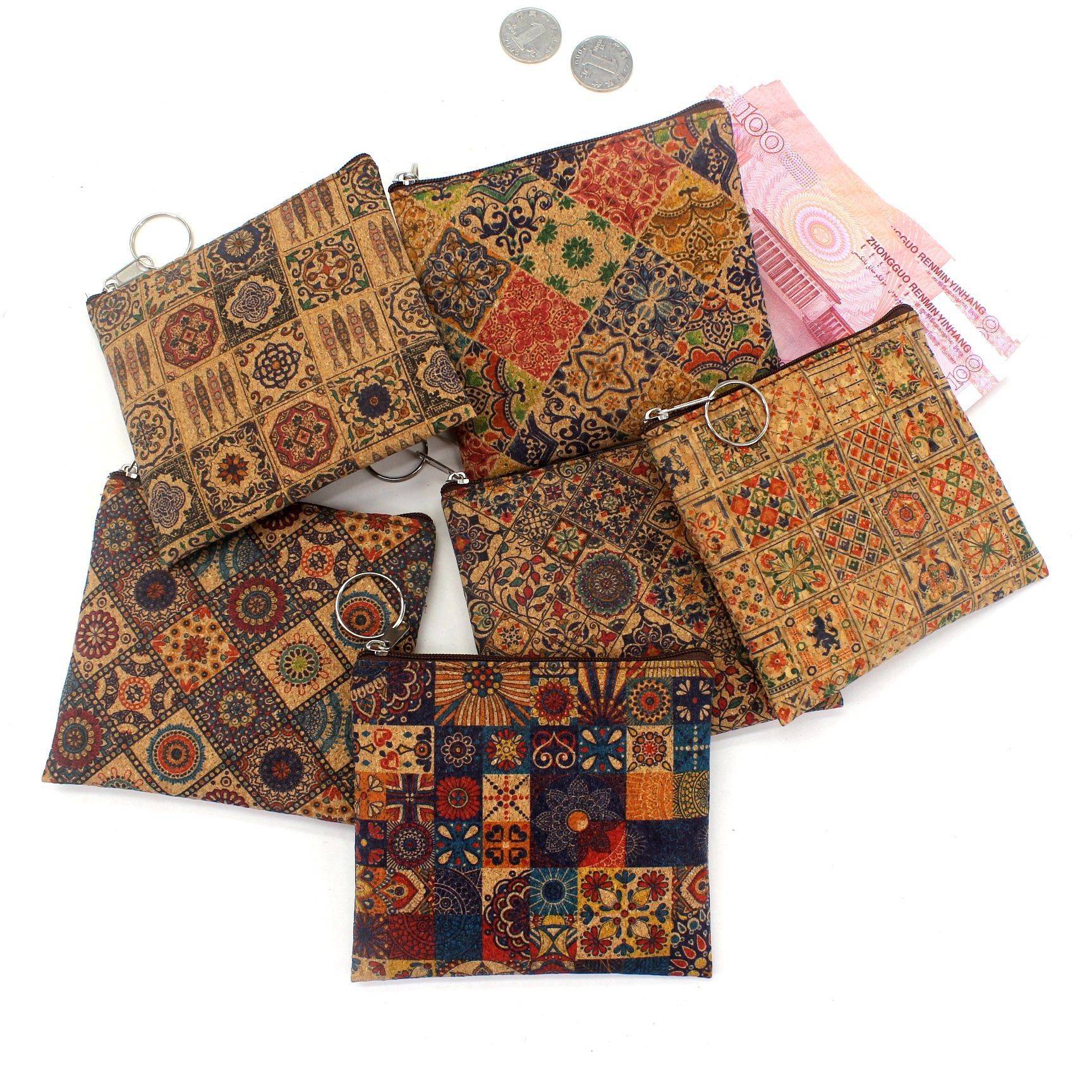 VINTAGE TRUE WOOD PRINT CORK COIN PURSE BARK PRINT COIN BAG KEY SMALL SQUARE BAG CASUAL NOSTALGIA CLUTCH BAG
