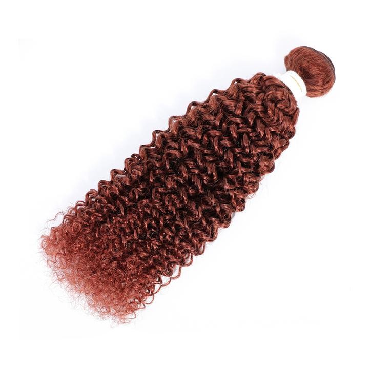 #33 Dark Auburn Kinky Curly Remy Human Hair Bundles Sew In Weave Bundles Brazilian Bundle Deals
