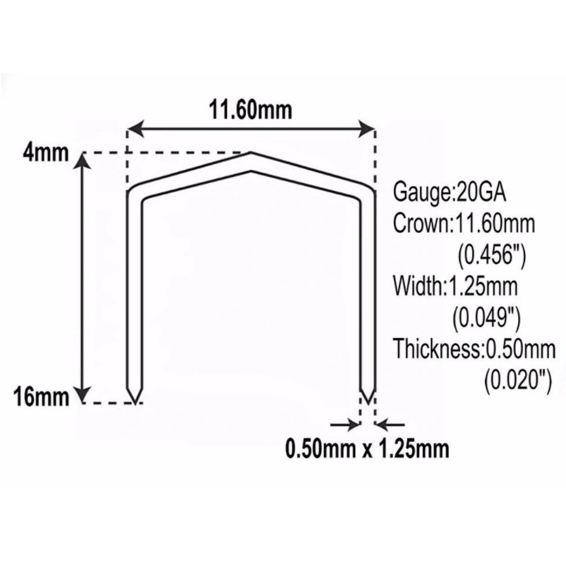 Stcr5019 Series 20 Gauge 11.60mm Crown 10mm Furniture Staple