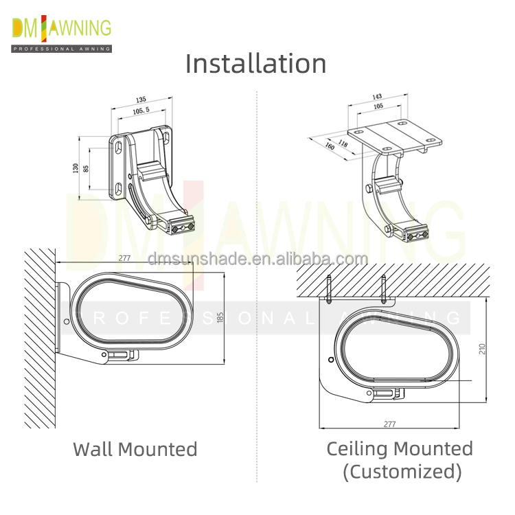 Outdoor Retractable Awning With Motor Control And LED Light Garden Canopy Sunshade Awning