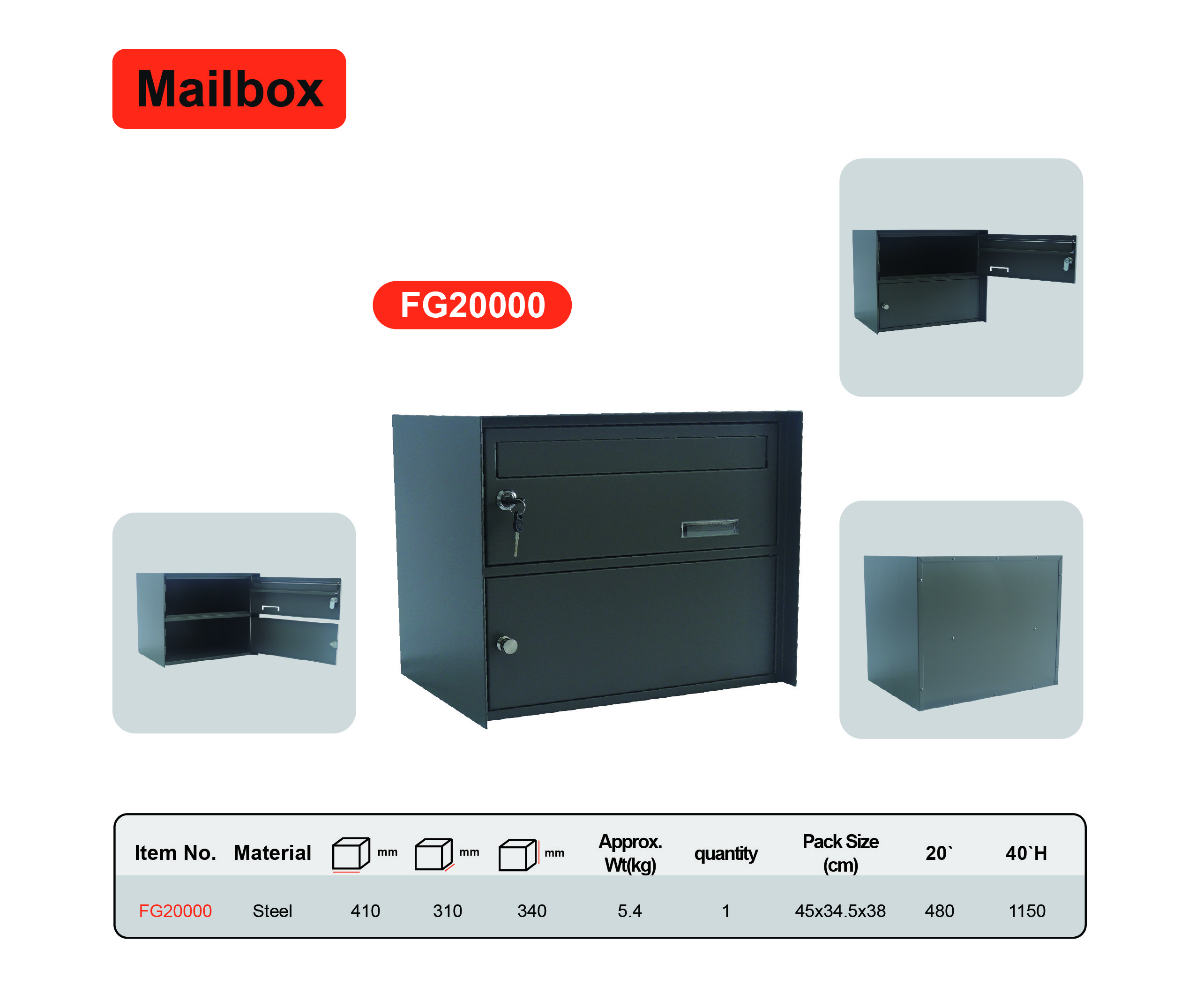 New Residential Garden Steel Mailbox Waterproof Letterbox Outdoor Parcel Box