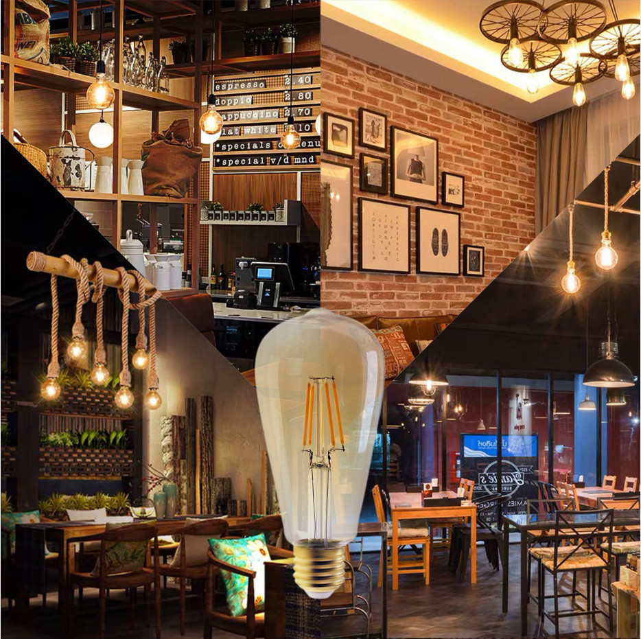 LED Long Edison LED Filament Bulbs Light Amber 6W 8W ST64 1050lm