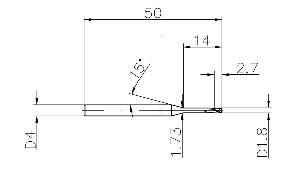 2 Flute 1.8mm Solid Carbide Endmill for Hard Metal 55HRC