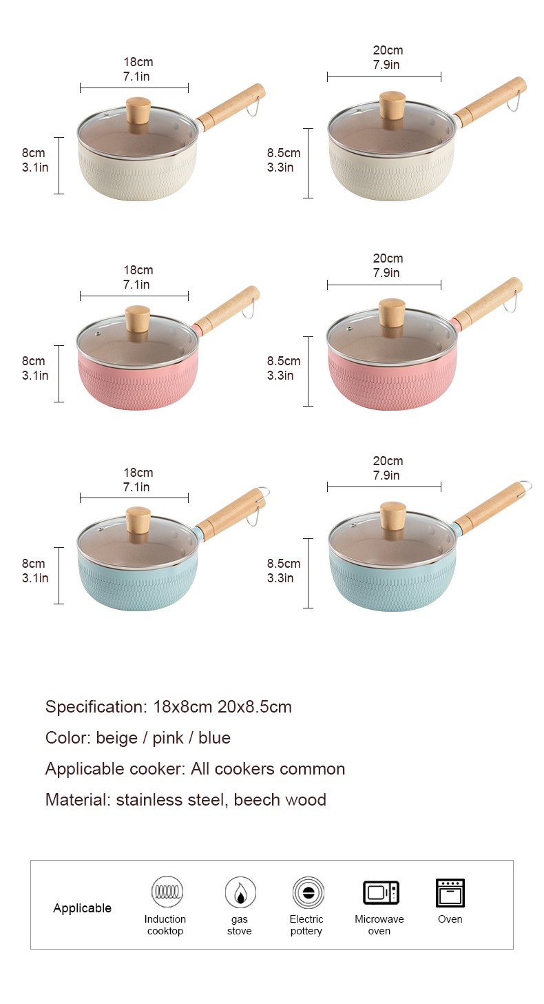 White Kitchen Cookware Aluminum Sauce Pan Non Stick With Wooden Handle