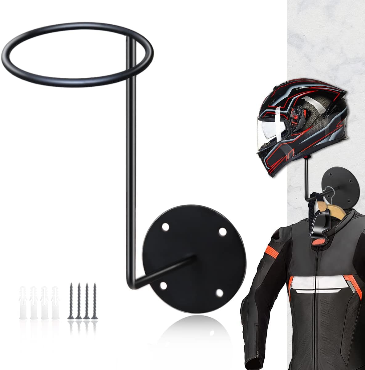 Helmet Rack Bracket Sturdy Metal Wall Mounted Hanger for Jacket Work Process Stamping
