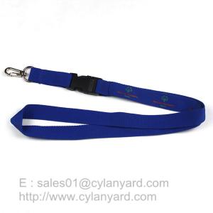 Quality Blue lanyard with D metal clasp hook, printed logo blue neck ribbons wholesale wholesale