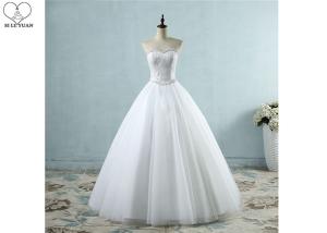 Quality Strapless White Ball Gown Wedding Dresses Lace Bust Waist Beading Tulle wholesale