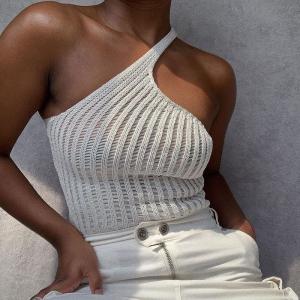 Quality Short Style Wool Weave Oblique Shoulder Back Heart Blouse T Shirt Woman wholesale