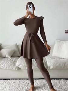 Quality Ruffled Waist Belt Women Muslim Swimwear Solid Color wholesale